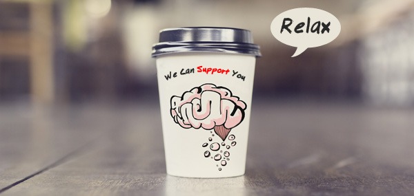 a cup with a label about support